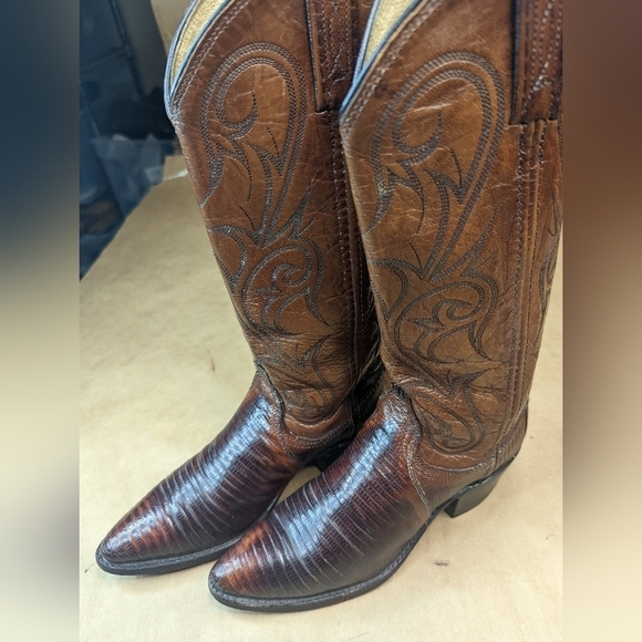 Dan Post boots women's sz 5.5M Exotic Genuine Brown Teju Lizard Classic Western - Picture 3 of 13
